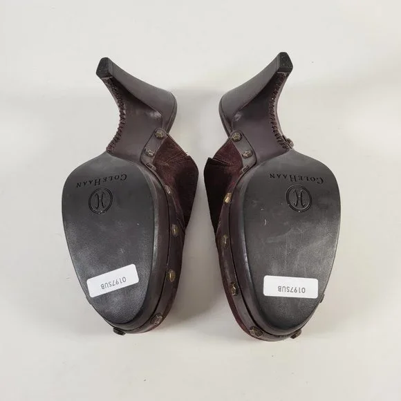 Cole Haan Brown Suede Studded Metal Details Mules Clogs Heels Women Size 8.5 - Picture 7 of 11